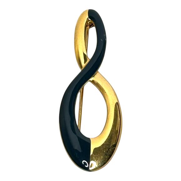 Vintage Monet Twisted Infinity Gold Tone Navy Blue Enamel Brooch Pin - Picture 6 of 6